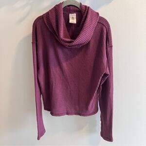 We the Free Plum Colored Waffle Knit Cowl Neck Long Sleeve Size S